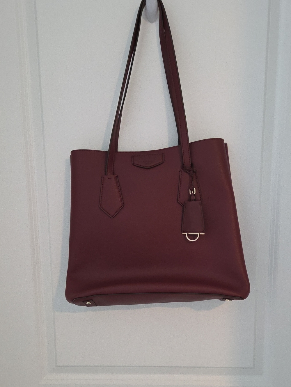 Structured Burgundy Tote with Tag Charm